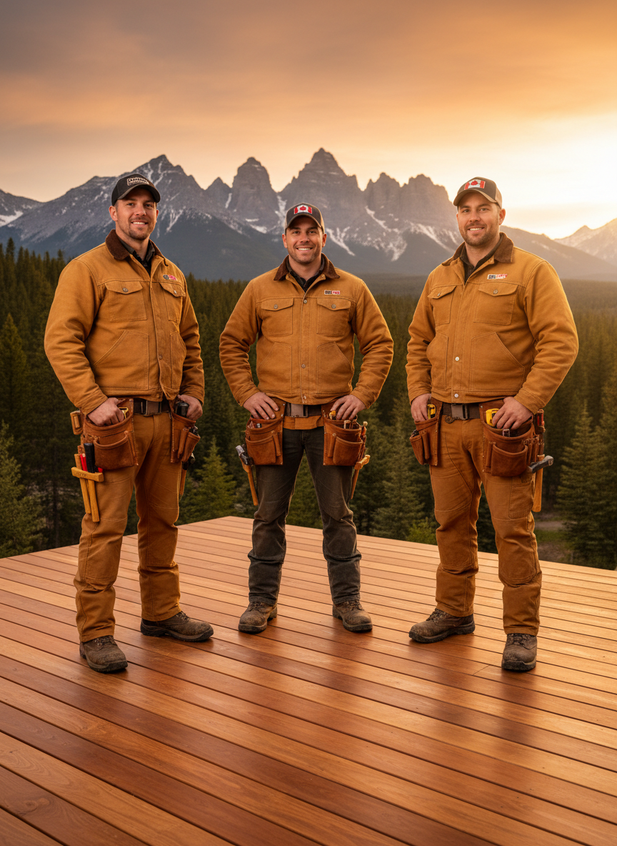 Canmore Deck Builders crew on site in the Bow Valley